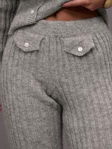 MUSERA Pantalones acampanados ajustados con bolsillo de punto de canalé, para salir por la noche en invierno, ropa de calle, lindos para volver al colegio, sexy para fiestas de noche elegantes - Marrón - Ver 5