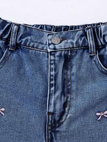 Sparklyn 女童蝴蝶刺绣直筒牛仔裤 - 藍色 - 查看 4