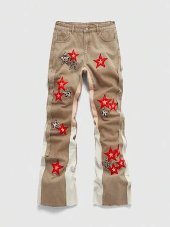 Street Life Jeans cargo con capas para hombre con bordado de pentagrama