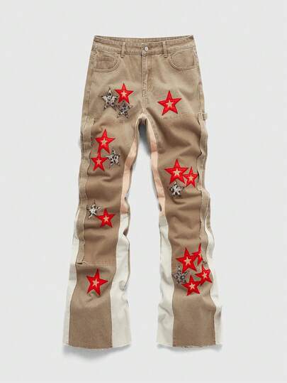 Street Life Jeans cargo superposés pour hommes avec broderie de pentagramme