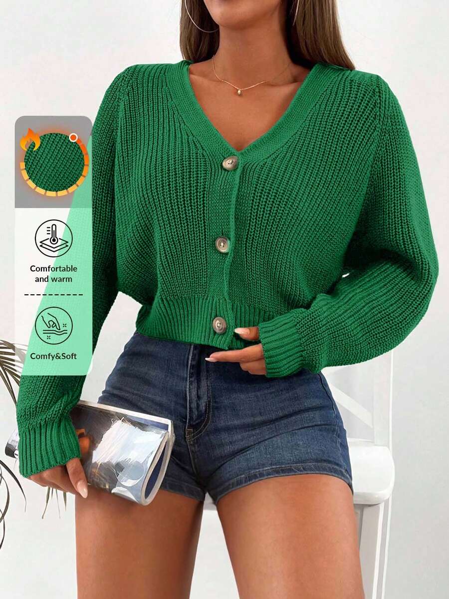EURMUSE Women's Solid Color Long Sleeve Casual Knitted Cardigan, Autumn/Winter - Green - View 1
