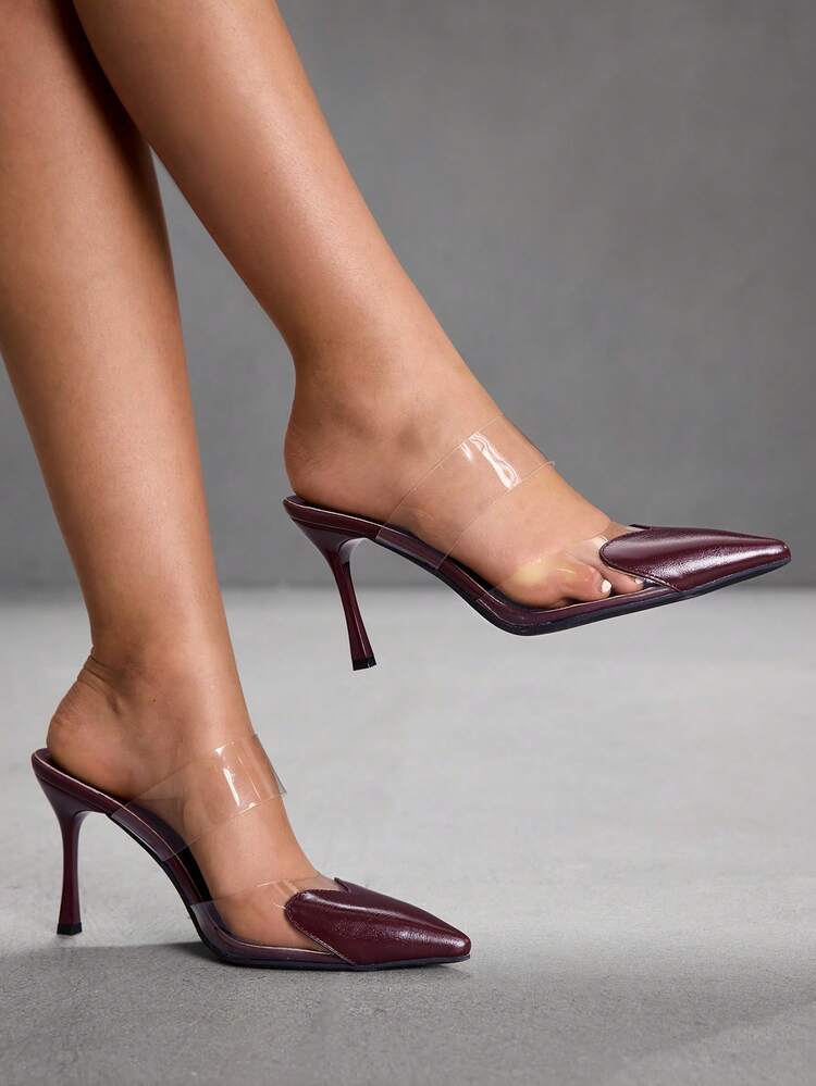 CUCCOO SZL Women's Fashion Pointed Toe Transparent Jelly Wine Red Patent Leather Slip-On Sexy Stiletto High Heel Party Shoes For Christmas Spring Shoes