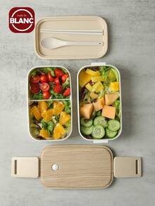 Madebyblanc 1PC 木纹单层和双层饭盒，容量大，适合上班族女生，男生，学生加热微波炉饭盒。 - 彩色 - 查看 8