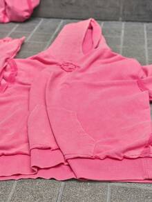 AXEPEAK 男士休闲宽松连帽衫和运动裤两件套 - 玫紅色 - 查看 7