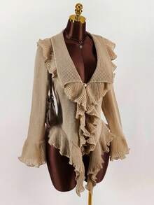 Y2K Amplova Women's Fashionable Sexy & Sweet Ruffle Flare Sleeve Cardigan, Autumn/Winter Thanksgiving And New Year, - Multicolor - View 5