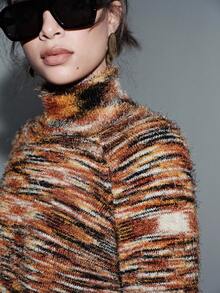 SHEIN LUNE Women's Casual Fashion Young Minimalist Versatile Commute Loose Colorful Yarn High Neck Flare Sleeve Sweater, Autumn/Winter, Christmas - Multicolor - View 8