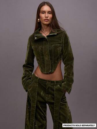 MUSERA Chaqueta acampanada de cuello alto con ajuste en la cintura y estampado, conjunto de top, para salir de noche, otoño e invierno, ropa de calle, linda, vuelta al colegio, sexy, sin cortar