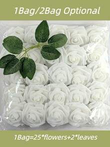 25Pcs/Bag Artificial Flowers Real Looking Foam Fake Roses With Stems For DIY Wedding Bouquets Bridal Shower Centerpieces Arrangements Party Tables Decorations(No Box, Packaged In OPP Bag) - White - View 3
