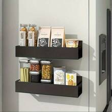 1 Set - Magnetic Spice Racks - Refrigerator & Freezer Organizers, Double Set, Tidy Storage, Strong Adhesion, Kitchen Storage Racks, Space Saving - Black - View 5