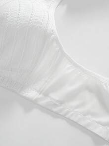 1pc Plus Size Lace Patchwork Wireless Bra - White - View 7