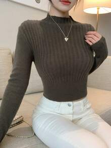 DAZY Suéter casual de cuello alto y ajustado para mujer - Verde militar - Ver 5