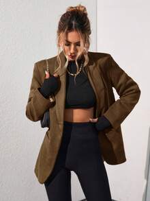 Aveloria Modichic Solid Color Fashionable Commuting OL Office Lady Design Suit Blazer  - Coffee Brown - View 4