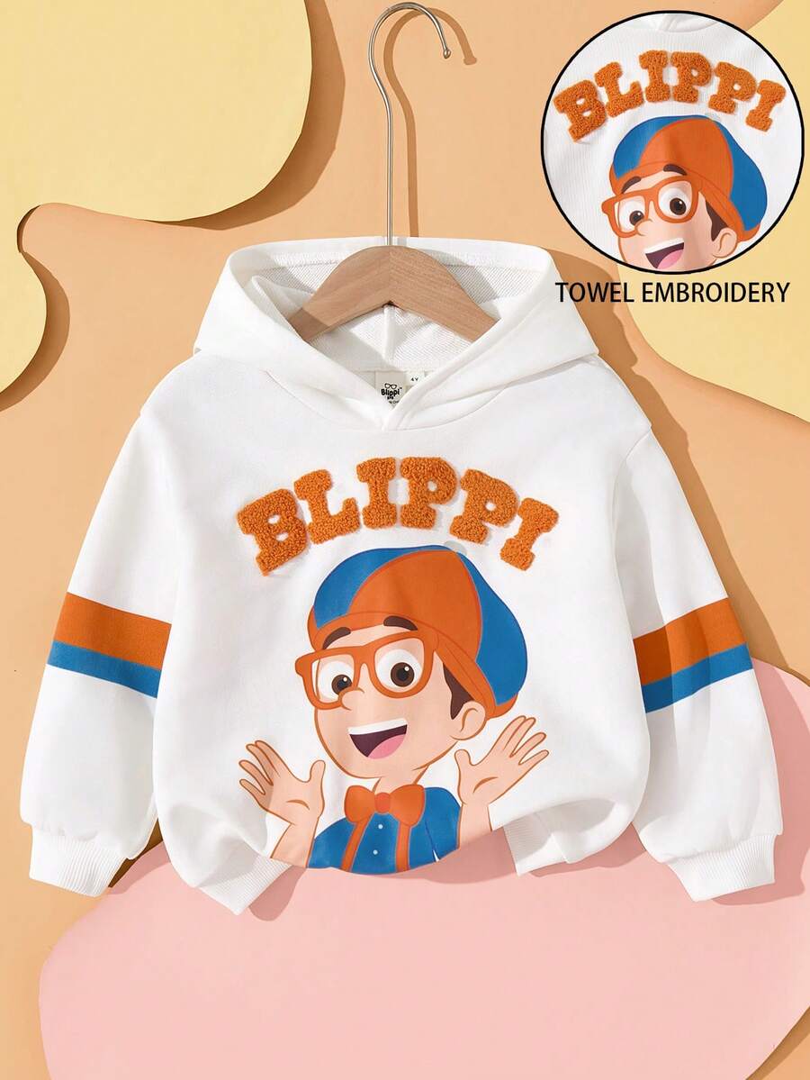 Blippi X SHEIN Young Boy Figure & Letter Graphic Oversized Hooded Sweatshirt, Autumn/Winter Boy Hoodie Anime Hoodie
