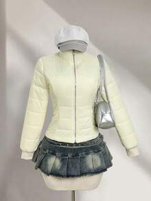 Elamini 女士休闲时尚百搭口袋收腰加厚外套，适合秋冬季外出、通勤和聚会