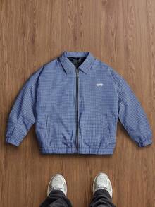 TOKVUE Men's Casual Jacket, INS Streetwear Plaid Zip-Up Loose Jacket, Suitable For All Seasons, Suitable For Music Festivals And Daily Wear, Gift For Boyfriend/Husband, Y2K Style , Blue Jacket , Blue Bomber Jacket , Plaid Jacket , Zip Up Jacket, Fall