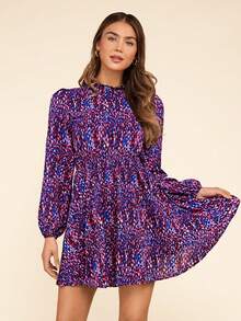 Coeurva Women's Lantern Sleeve Printed Dress - Multicolor - View 5