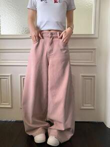 DAZY Women's Summer Washed Casual Loose Wide Leg Jeans - Baby Pink - View 3