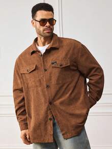 EASEVO Áo khoác nam màu trơn thường ngày cỡ lớn, mùa thu - Màu Khaki - Xem 4