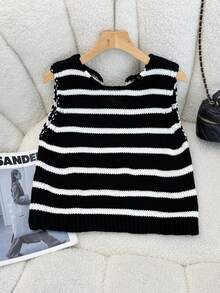 SHEIN Unity Women's Bow Decor Striped Casual Knitted Vest - Multicolor - View 2