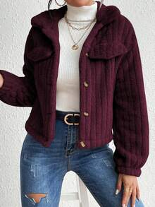 Chiquease Áo khoác dài tay đơn sắc cài nút phía trước cho mùa thu/đông - Màu Đỏ Sâu - Xem 7