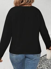 EMERY ROSE Maglietta a maniche lunghe con scollo a V e stampa a cuori, taglia comoda, popolare per l'autunno/inverno