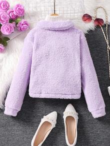 Girls Big Tween Girl Plain Long Sleeve Furry Collar Jacket - Purple - View 2
