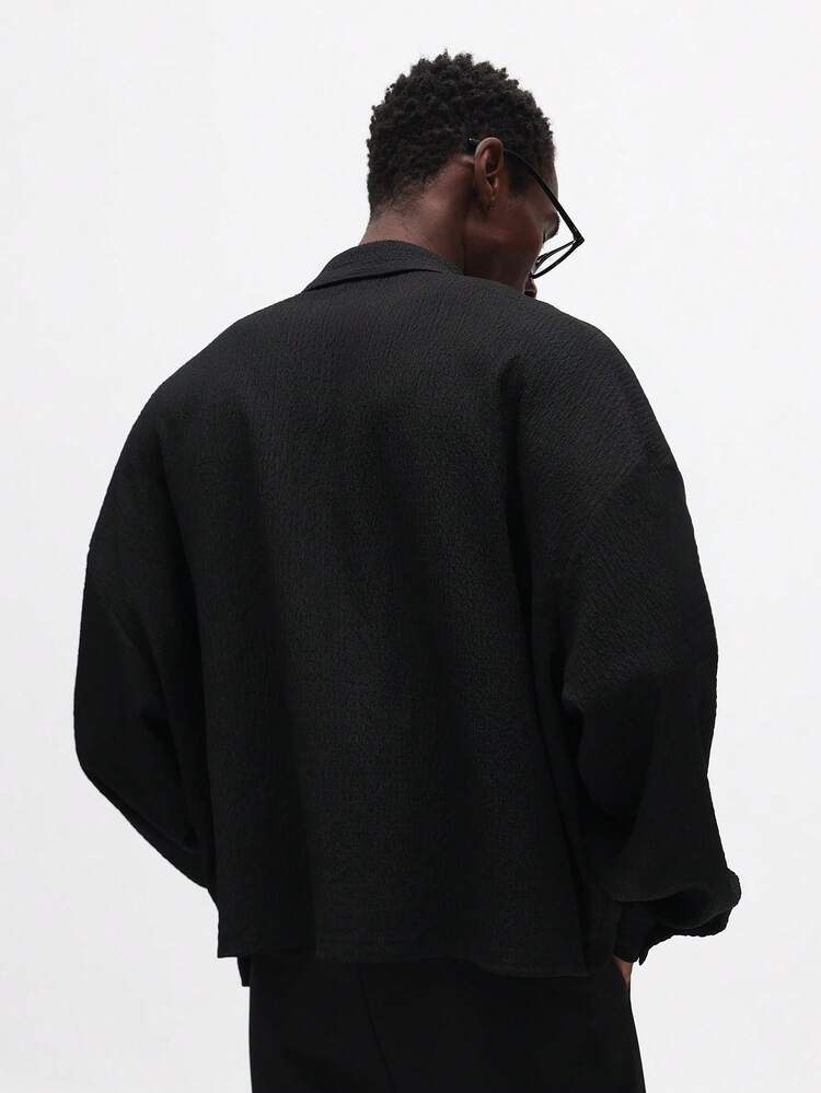 Long Sleeve Button Down Textured Shirt