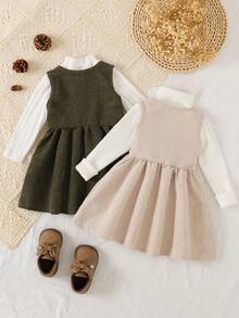 SHEIN 2pcs Baby Girls Cute Sleeveless Dress & Vest Outfit, Princess Style, Comfortable & Versatile