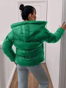 EURMUSE Women's Solid Color Hooded Jacket, Fashionable And Versatile, Autumn/Winter - Dark Green - View 2