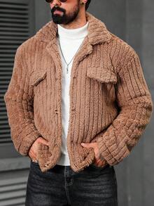 Manfinity CasualCool Manfinity Homme Veste en flanelle polaire à boutons et rabat avant - Tabac - Voir 3