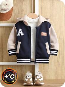 SHEIN Baby Boy Autumn/Winter Patchwork Knit Hooded Jacket, Unisex Baby Hoodies, Baby Winter Clothes - Multicolor - View 6