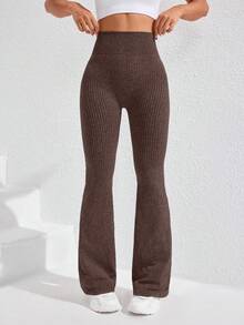 Dewbera High Waisted Seamless Solid Color Yoga Leggings Ribbed Leggings Brown Yoga Pants Seamless Leggings Workout Leggings For Women High Waisted Leggings Tummy Control Tummy Control Leggings Brown Leggings