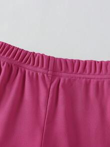 SHEIN 2件套年轻女孩简约时尚粉色蝴蝶结黑色上衣和粉色裤子运动服套装 - 彩色 - 查看 5