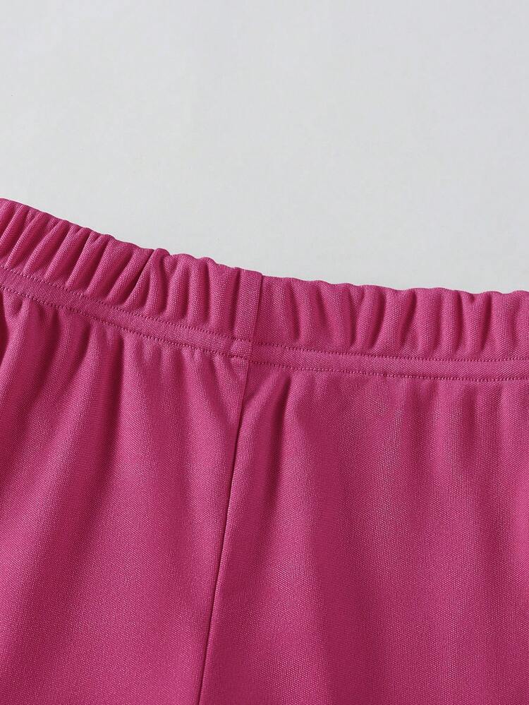 SHEIN 2件套年轻女孩简约时尚粉色蝴蝶结黑色上衣和粉色裤子运动服套装 - 彩色 - 查看 5