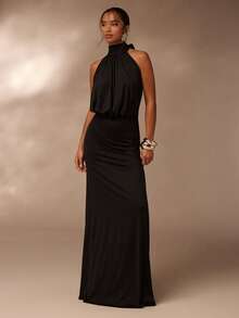 Glamine Women's Fashionable Black Backless Dress Gala Dress Elegant Black Formal Evening Gown Black Dress Classy Elegant Black Tie Event Dress Gowns Glamorous Dress - Black - View 6