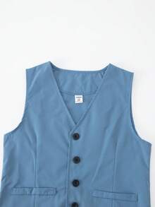 SHEIN Bộ vest nam mùa xuân/hè phong cách Hàn Quốc dáng ôm vừa vặn, gồm áo vest rộng bất đối xứng và quần ống đứng thường ngày, thích hợp cho đám cưới, tiệc tùng, tiếp khách, biểu diễn piano, tụ họp, sàn diễn thời trang, lễ rửa tội, công việc, sinh nhật, tốt nghiệp và nhiều dịp khác - Màu xanh bụi bặm - Xem 4