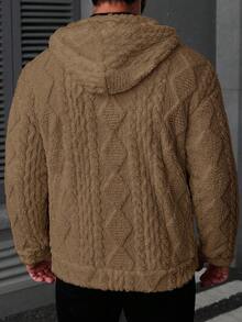 Manfinity CasualCool 男士休闲保暖抓绒拉链长袖外套，秋冬棕色拉链连帽外套，摩卡色男士夹克，棕色冬季夹克 - 棕色 - 查看 2