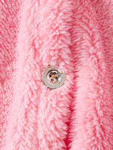 Tween Girl Plain Long Sleeve Lapel Fluffy Jacket - Pink - View 6