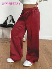Sparklyn Tween Girls' Casual Street Chic College Style Thermal Lined Thick Sweatpants, Autumn/Winter - Burgundy - View 4