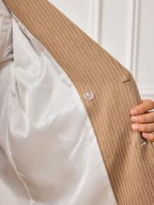 EASEVO Plus Size Men's Solid Color Lapel NeckDouble-Breasted Suit Jacket And Suit Pants Casual Set - Brown - View 7