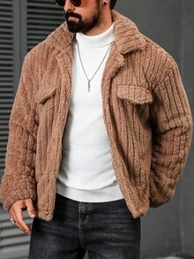 Manfinity CasualCool Manfinity Homme Veste en flanelle polaire à boutons et rabat avant - Tabac - Voir 4