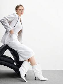 CUCCOO BIZCHIC 女士尖头时尚日常高跟中筒靴 - 白色 - 查看 6