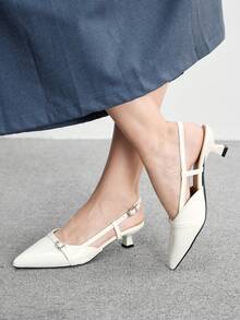 CUCCOO BIZCHIC 女士尖头低跟穆勒鞋，白色漆皮休闲通勤鞋，圣诞节必备 - 白色 - 查看 4
