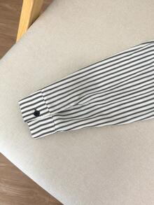 GlowEve CURVE Áo sơ mi sọc dài tay hở vai thời trang xuân/thu cỡ lớn dành cho nữ - Màu be - Xem 4
