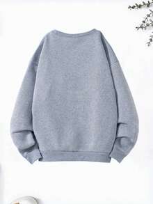 Sudadera femenina algodón suave estampado navideño ciervo caricatura cuello redondo estilo casual invierno diario - Gris - Ver 2