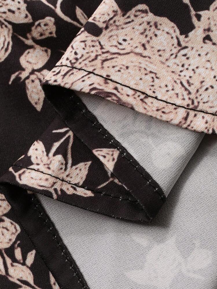 Floral Print Lantern Sleeve Women Sleepwear Robe, Winter
