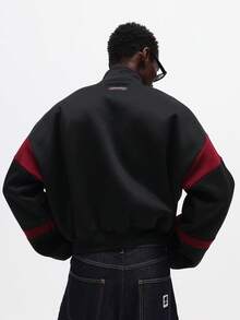 SUMWON Sweat-shirt-shirt court zippé à col montant avec design color block et impression de logo pour l'hiver