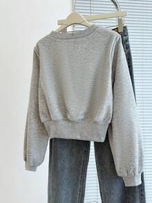 Franclia Ribbed Rhinestone Embellished Loose Cropped Women Sweatshirt