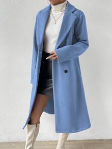 RosyDaze Women's Solid Color Minimalist Casual Turndown Collar Long Sleeve Overcoat - Baby Blue - View 3