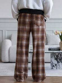 HUEFORM Men's Old Money Relaxed Fit Straight  Cotton Casual Plaid Brown & 's Pants Commuting And Dating Occasions For Men For Boy Wintet - Brown - View 3